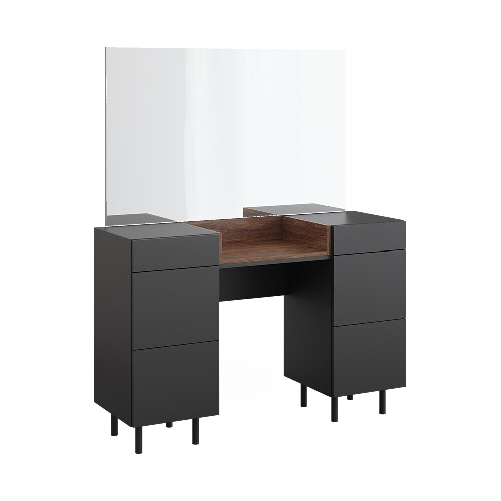 Vicco Schminktisch Anika mit Spiegel, 120 x 80 cm, Anthrazit Walnussbraun, Schlafzimmer