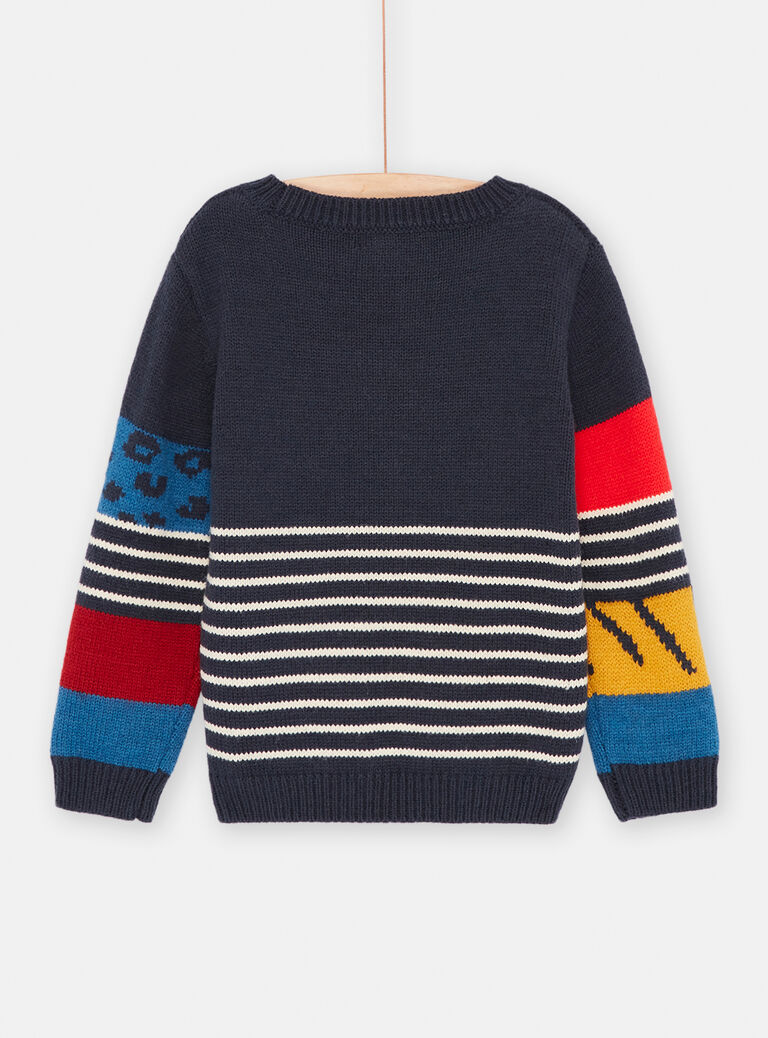Pull multicolore à imprimé à rayures garçon