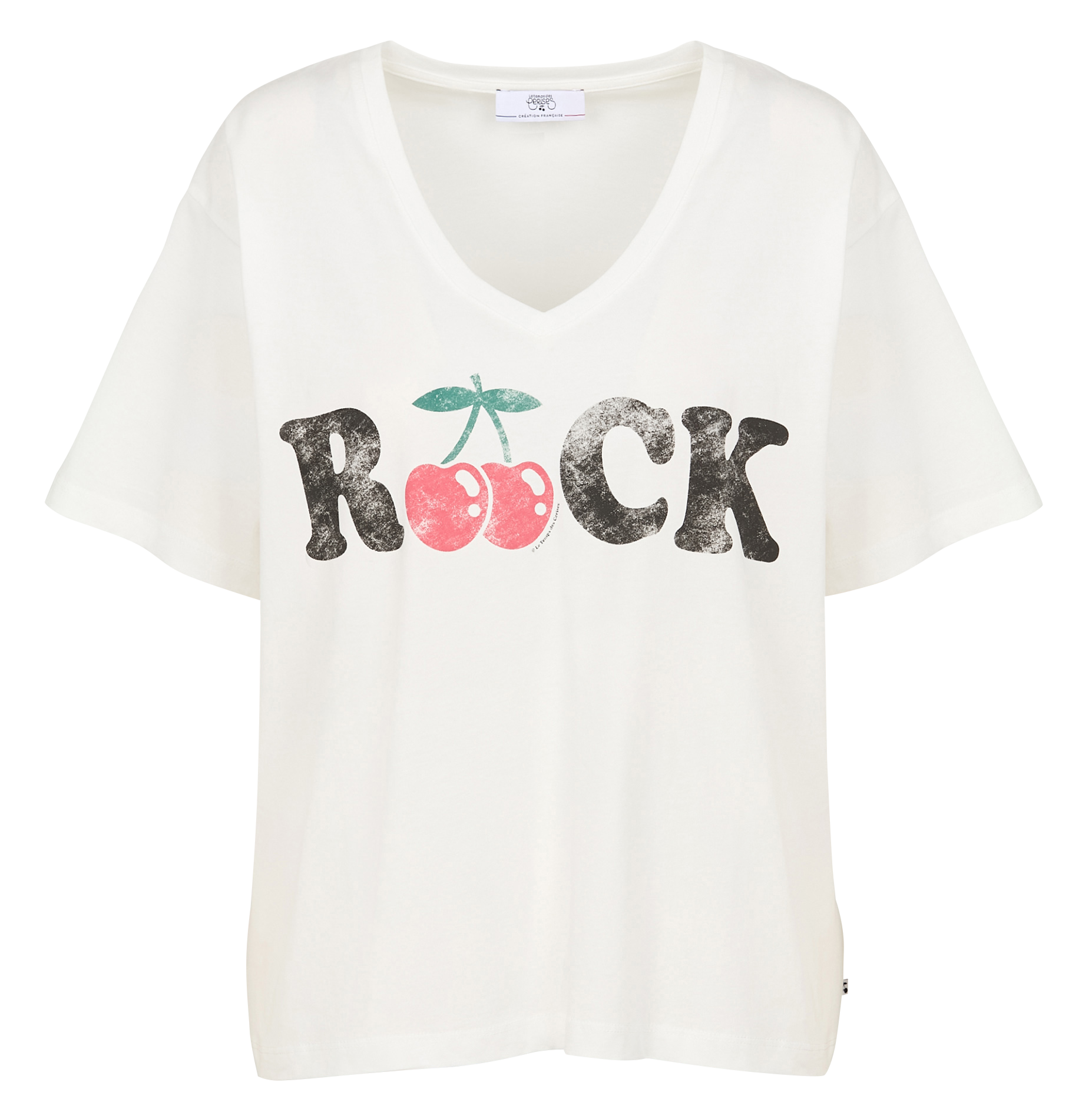 AULDI - Tee-shirt ample col v en coton | Blanc