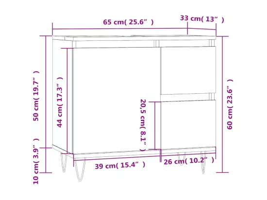 Armoire de bain chêne marron 65x33x60 cm bois d'ingénierie