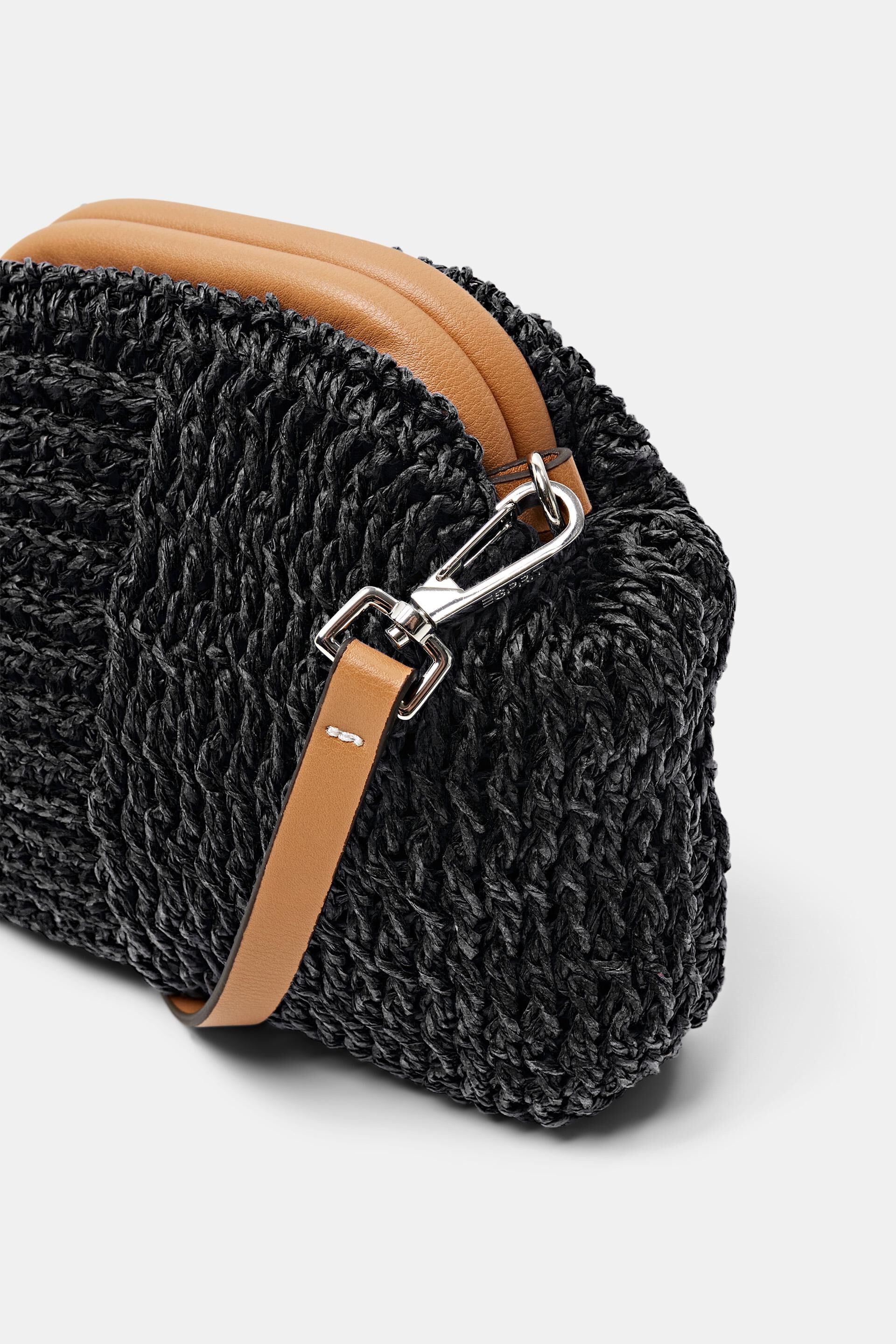 Sac bandoulière en raphia bordé de similicuir