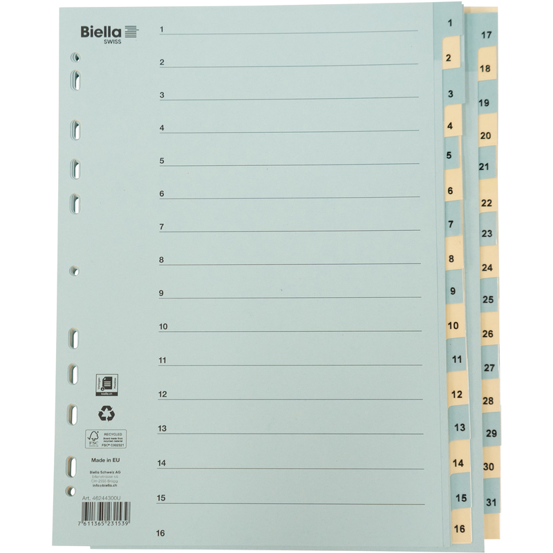 Biella Karton-Register, blau/beige, A4, 1-31