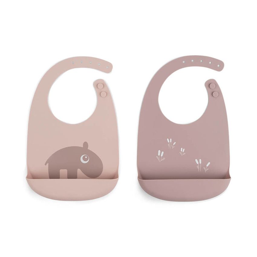 Lot de 2 bavoirs en silicone - Ozzo rose - Ecru