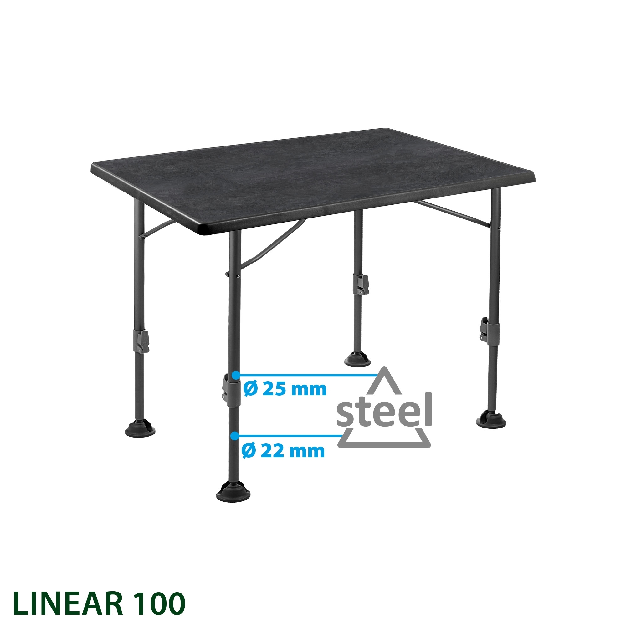 Brunner Linear Campingtisch schwarz 80 x 60 x H63/83 cm