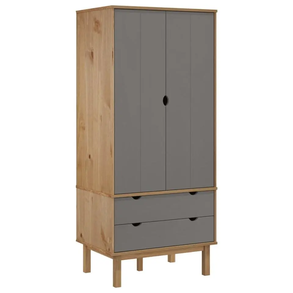 vidaXL - Kledingkast OTTA met 2 lades - Hout - Bruin en grijs - 76.5x53x172 cm