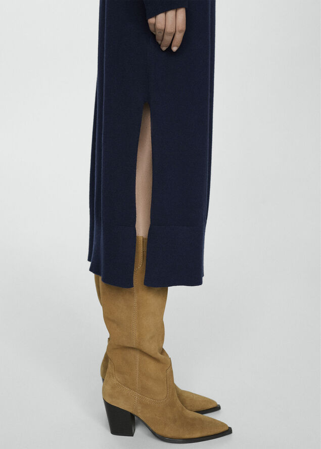 MANGO Round-neck knitted dress Navy