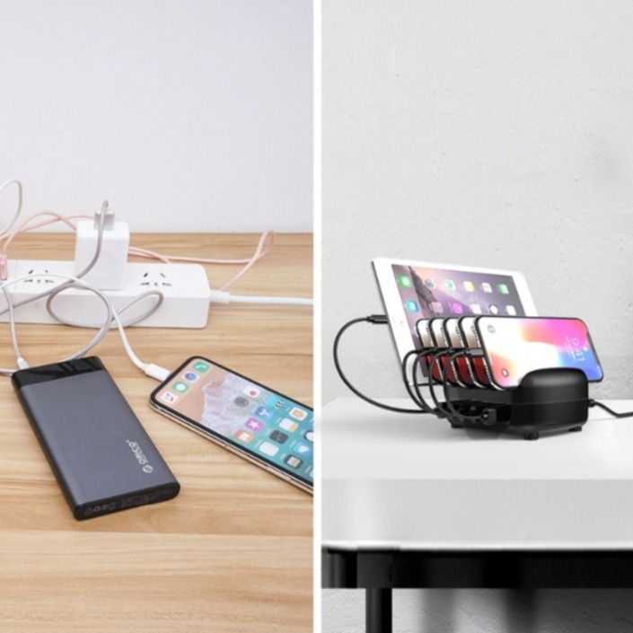 (40W) 5-fach Universal USB Ladestation Multiport Ladedock - Weiss / Grau