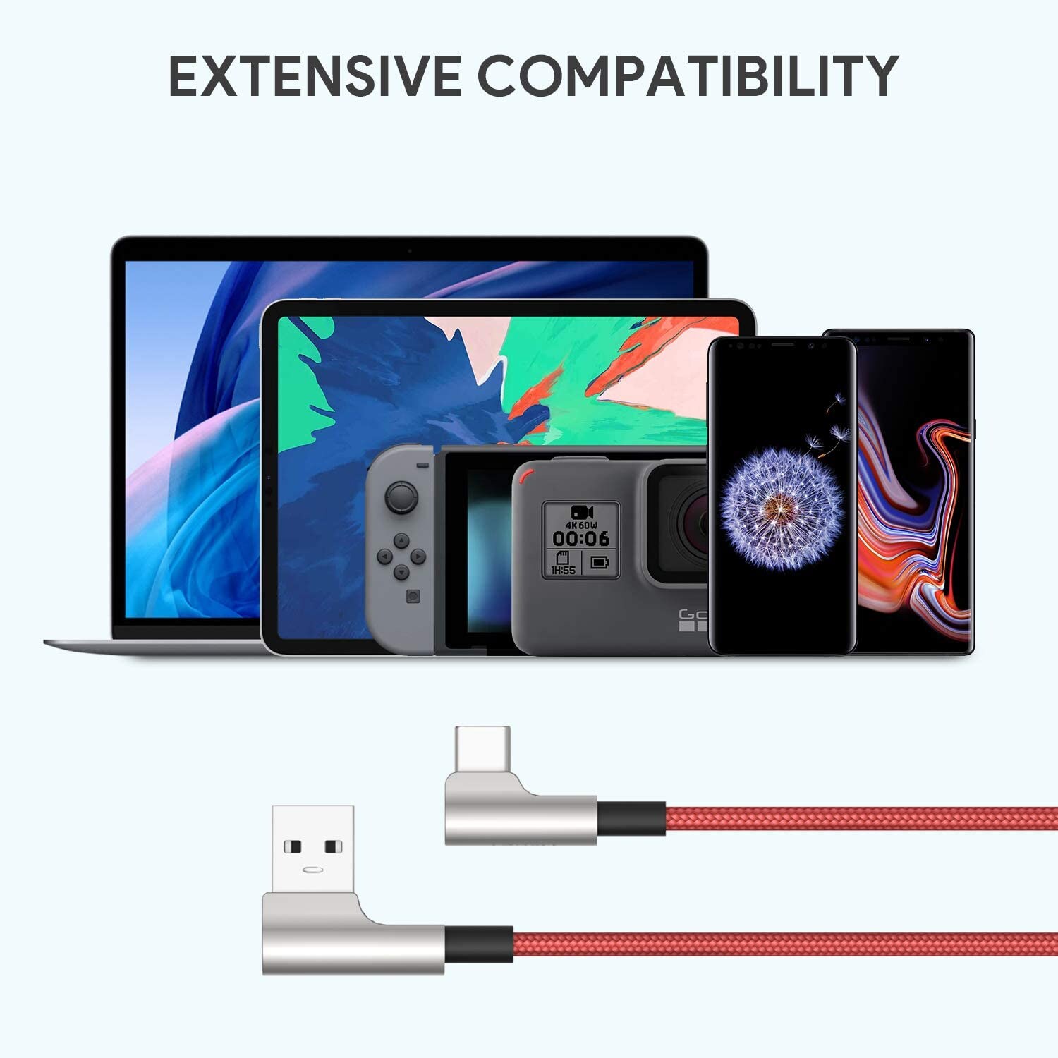 AUKEY CB-CMD32 2 Stück Ladekabel Rechtwinkliges USB-C Kabel, 1m Ideal für Spiele 90 Grad Schnellladekabel