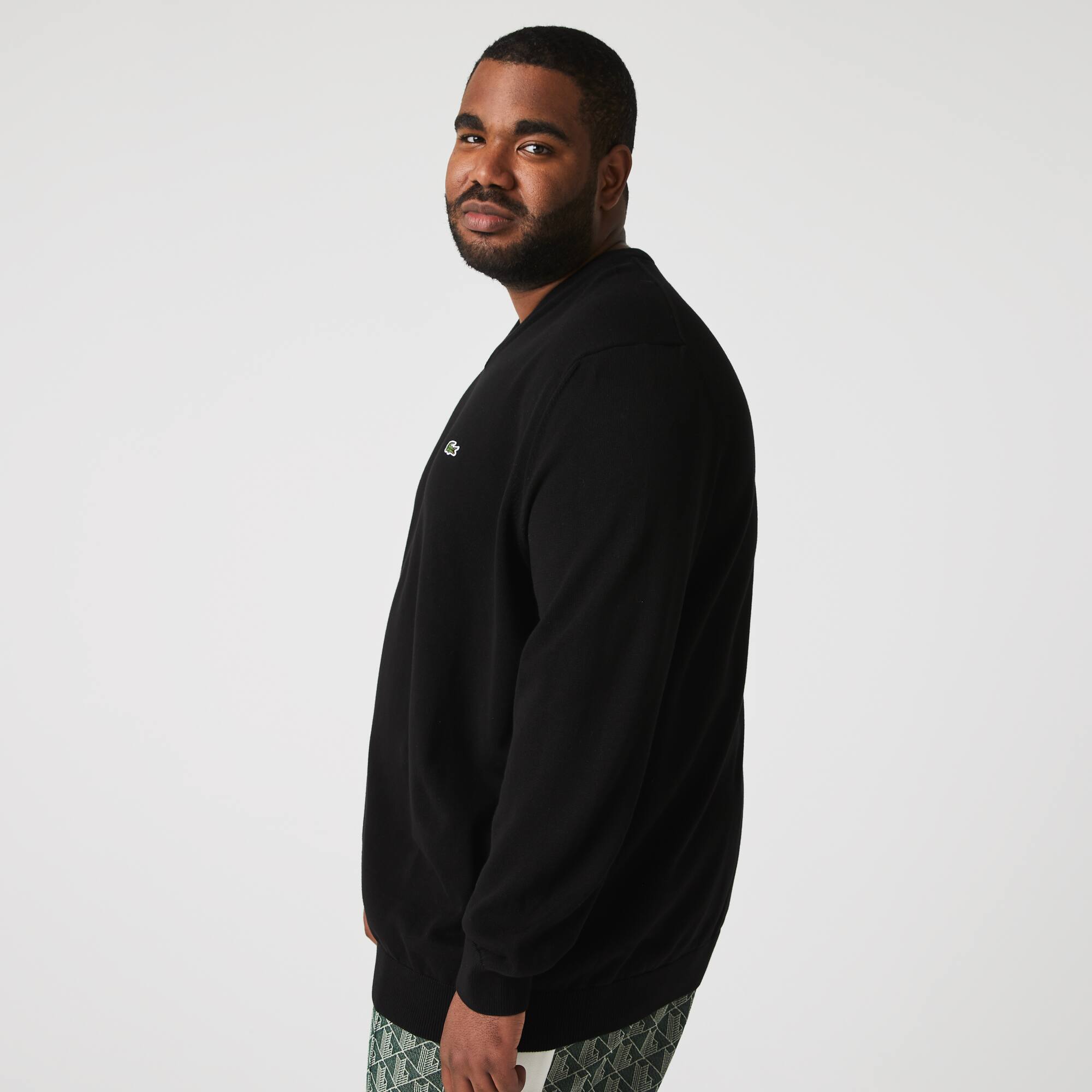 Pull à col V en coton biologique uni Pullovers - Noir - Lacoste - Homme