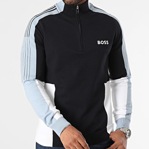 Sweat Col Zippé A Bandes Zolkar 50493769 Bleu Marine Bleu Clair Blanc