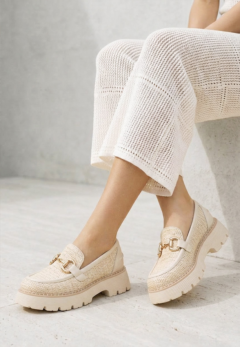 Mocassins femme en cuir beige Yolandia