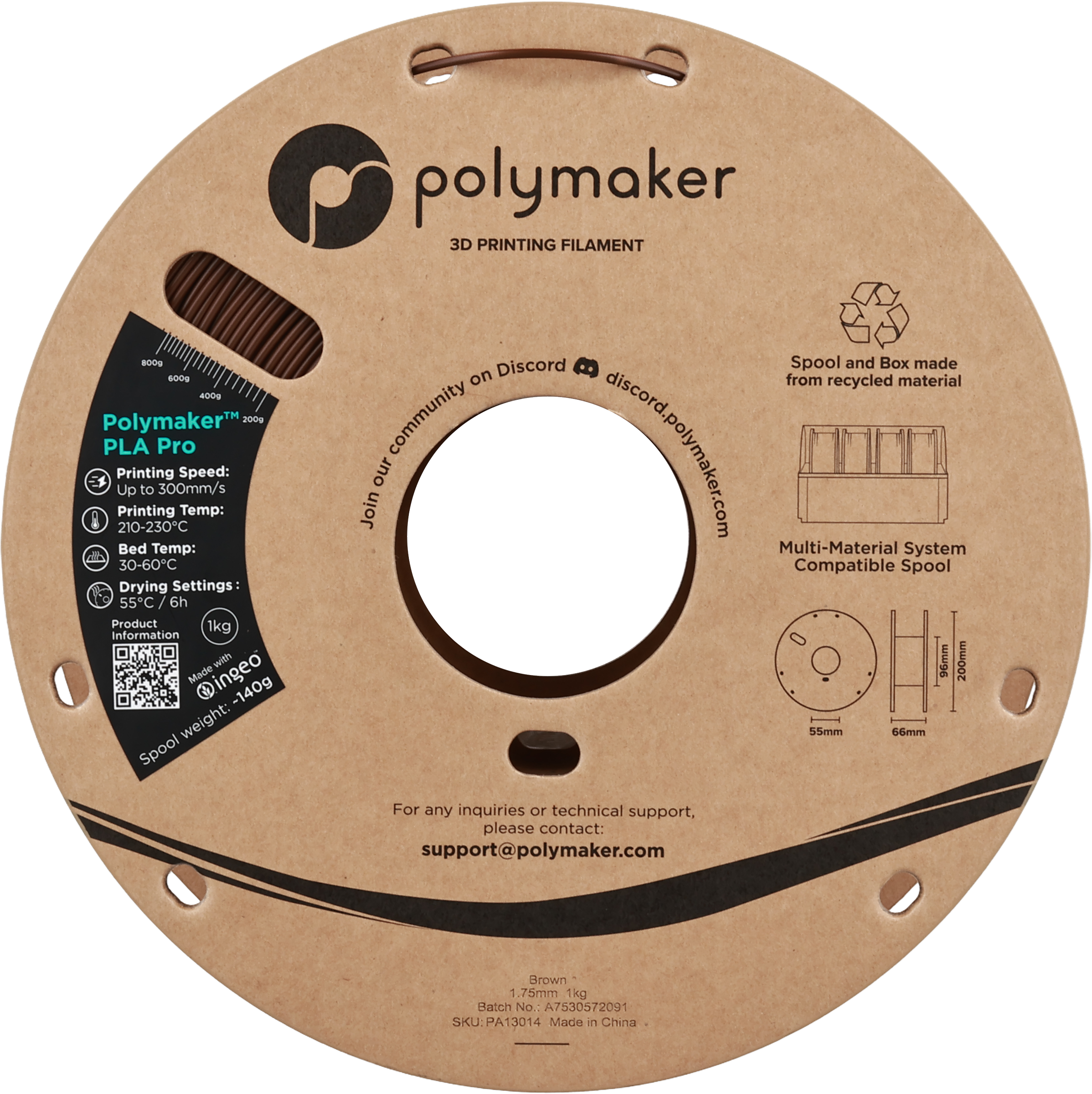 Polymaker  PLA Pro Brown, 1,75 mm / 1000 g    Neue, verbesserte Formulierung: Hochleistungs-High Speed-PLA in Brown