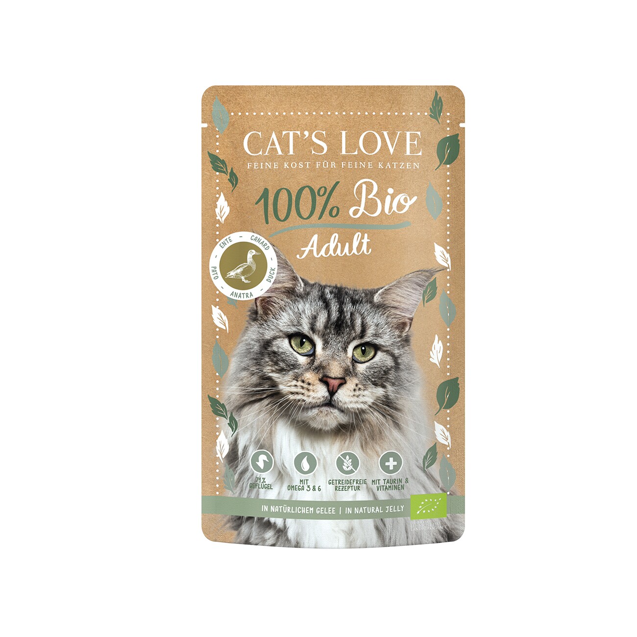 CAT'S LOVE Bio Nassfutter Katze Adult in Gelee Ente 6x100 g