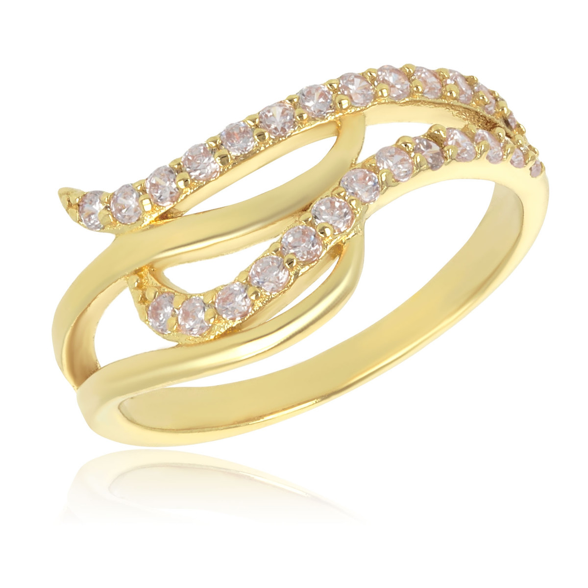 Bague plaqué or demi-alliance double rang avec cubic zirconia