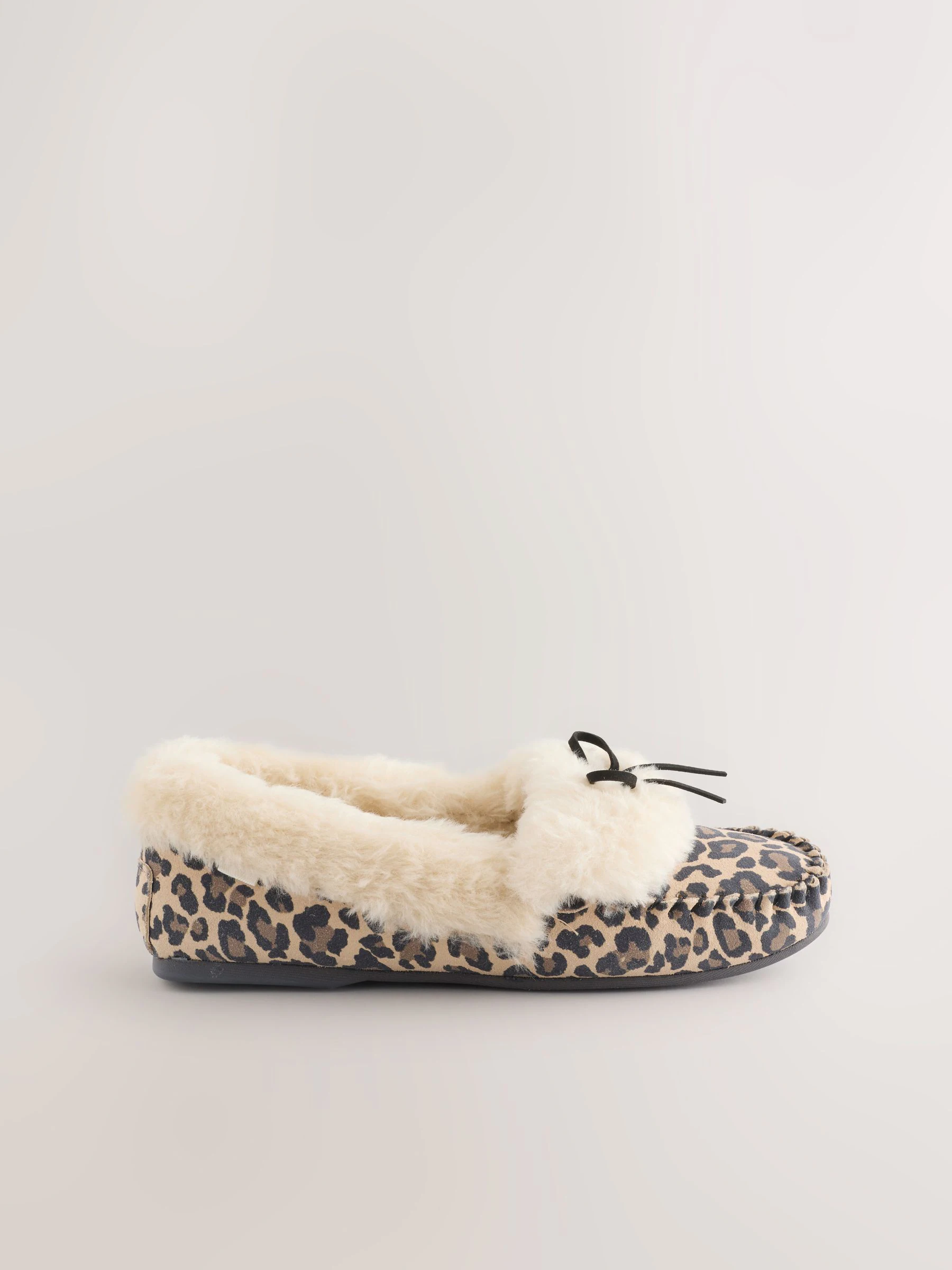 Lichtbruine dierenprint - Moccasin Fur Trim Slippers