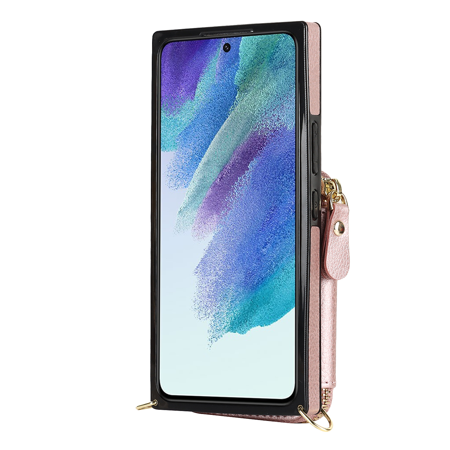 Samsung Galaxy S21 FE 5G Necklace Leder Schutz Hülle mit Kartenfächer   Handykette (140cm) - Roségold