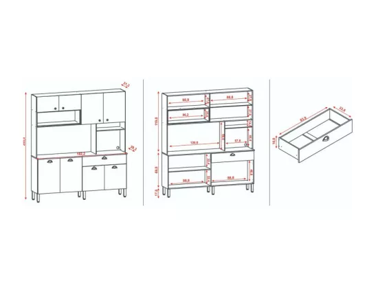 Buffet de Cuisine 8 Portes 1 Tiroir 10 NIches Chêne et Noir L 182.8 H 205 P 39.3 cm