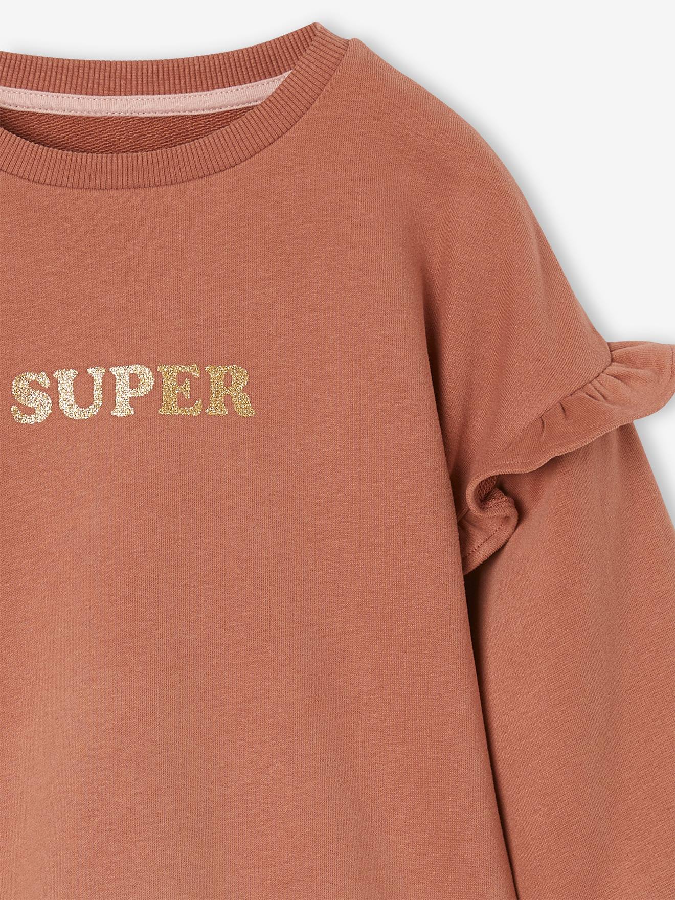 Blusa de moletom com babados personalizável para meninas, cor ferrugem