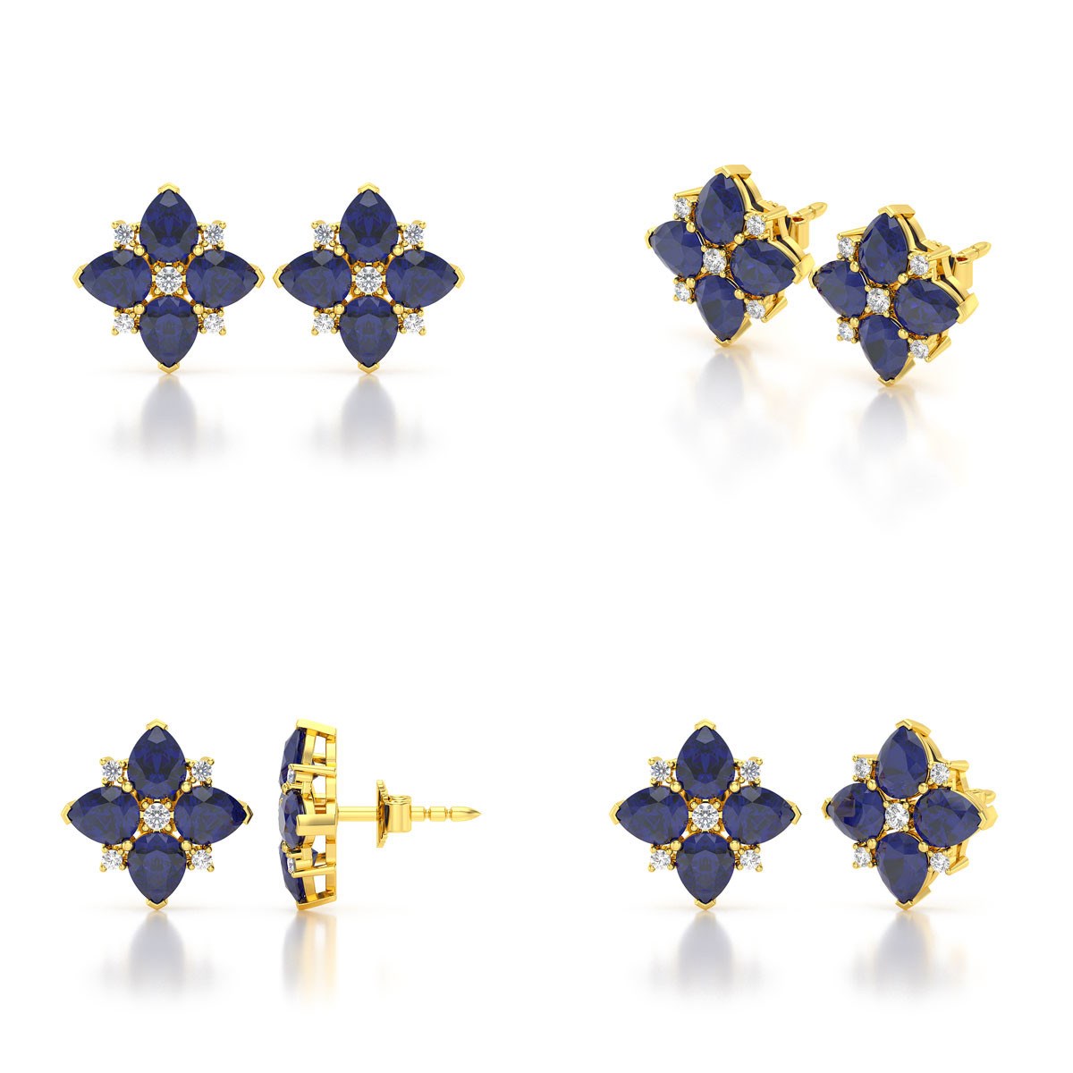Boucles d'oreilles ADEN Or 585 Jaune Saphir et Diamant 2.100grs