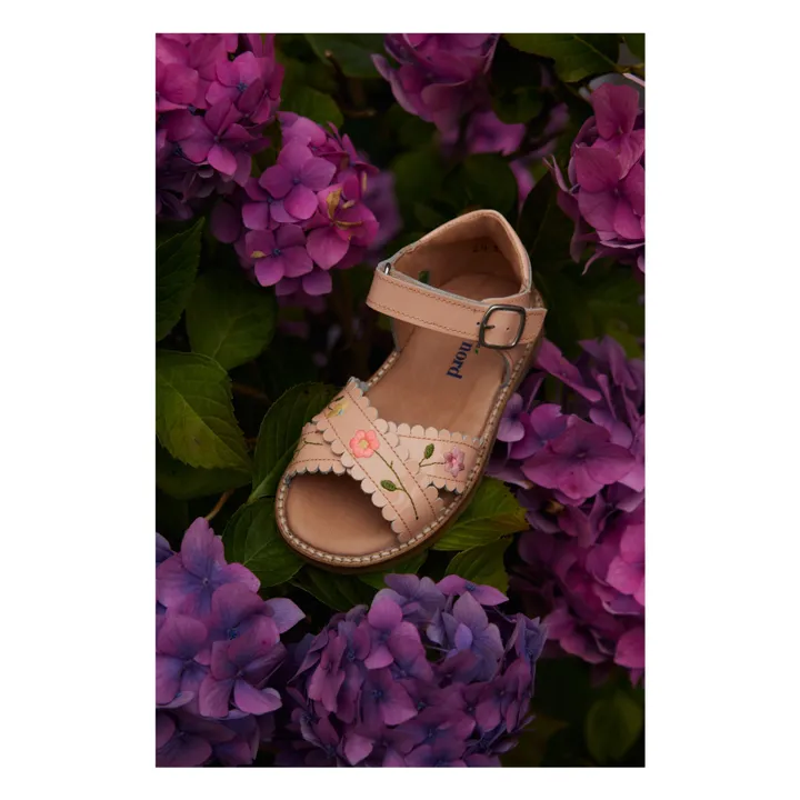 Petit Nord Sandales Scratchs Croisées Brodées Fleurs - Collection Uniqua | Crème
