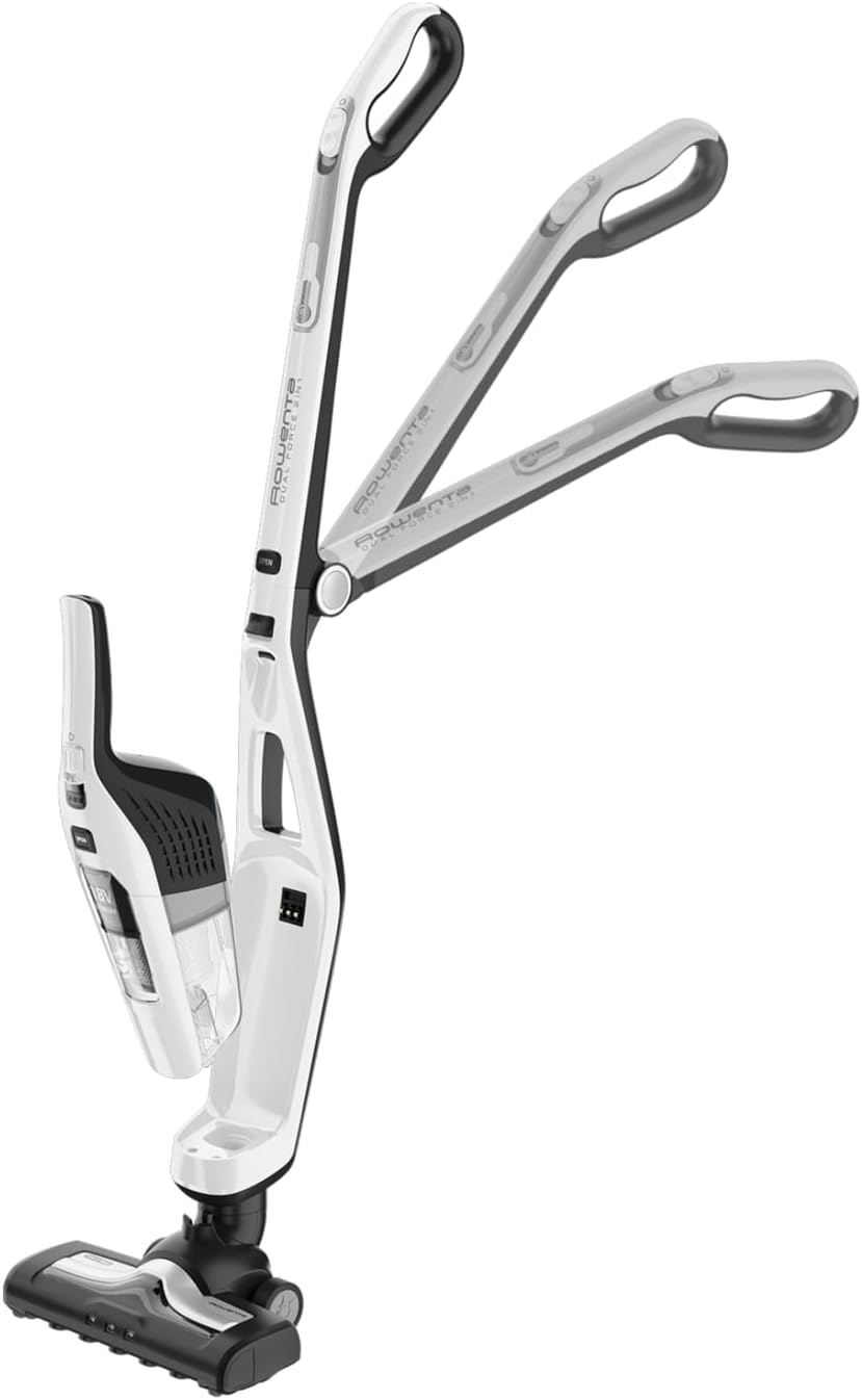 Rowenta RH6737 Dual Force 2-in-1 kabelloser Akku-Stabstaubsauger, integrierter Handstaubsauger, klappbarer Griff, sehr leicht – nur 2,5 kg, LED-Beleuchtung, Weiß
