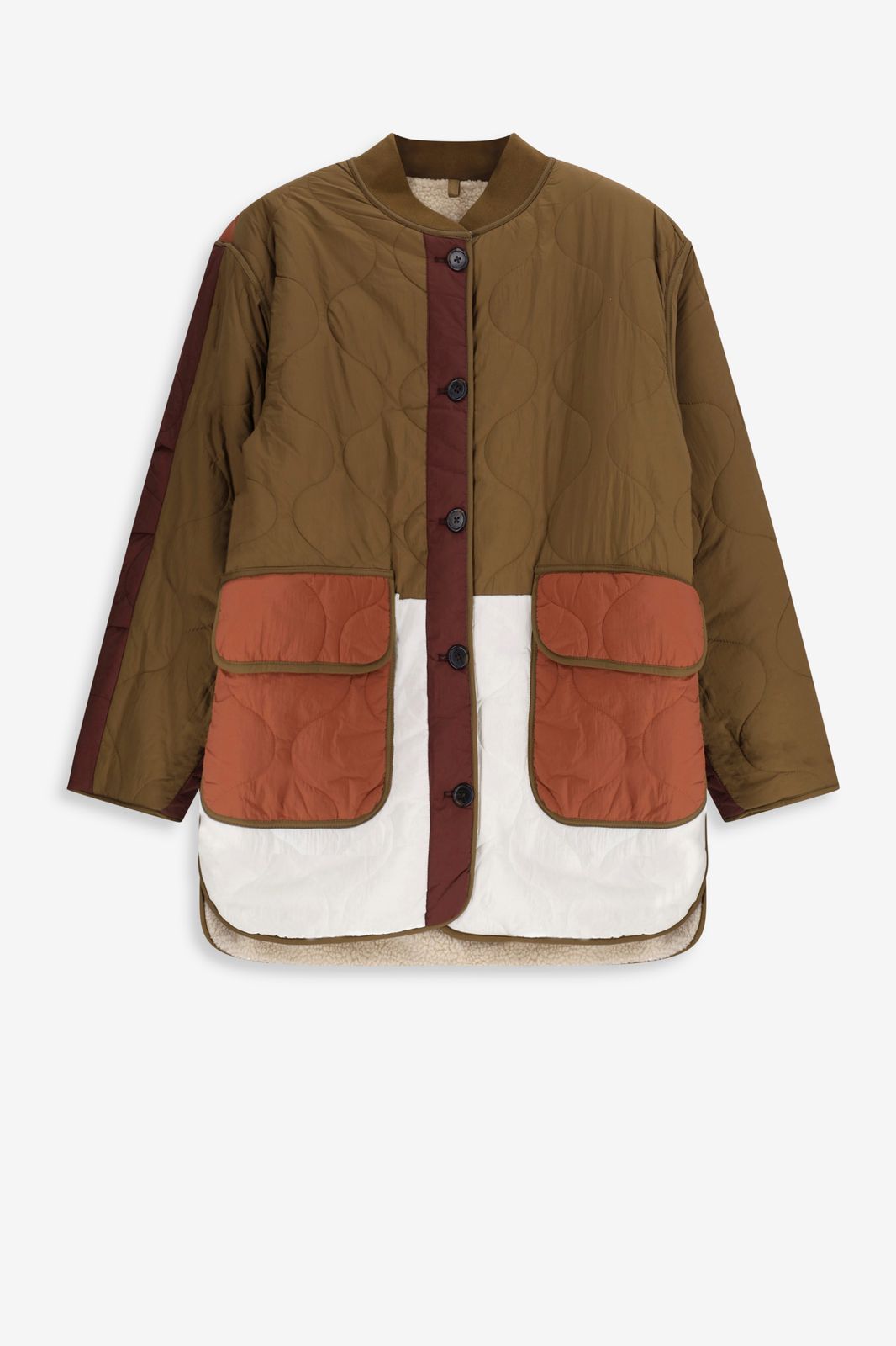 Lange colourblock quilted jas