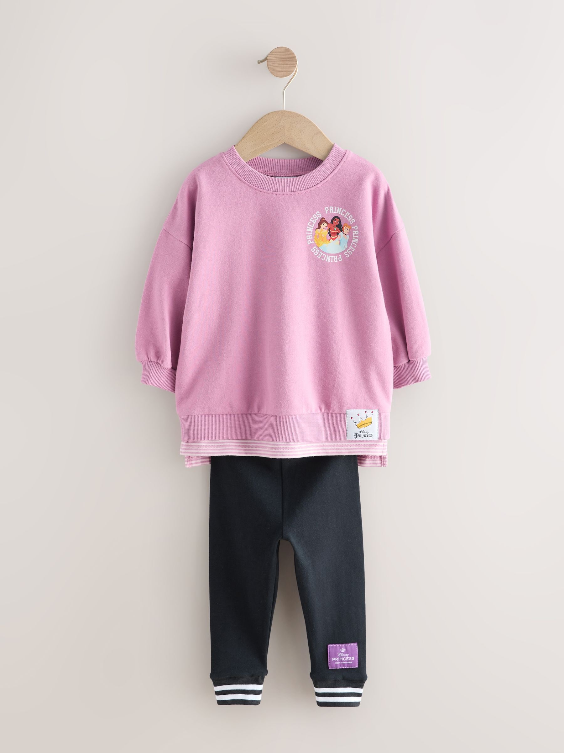 Paars - Set met Disney Princess top met lange mouwen in laagjeslook en legging (3mnd -7jr)