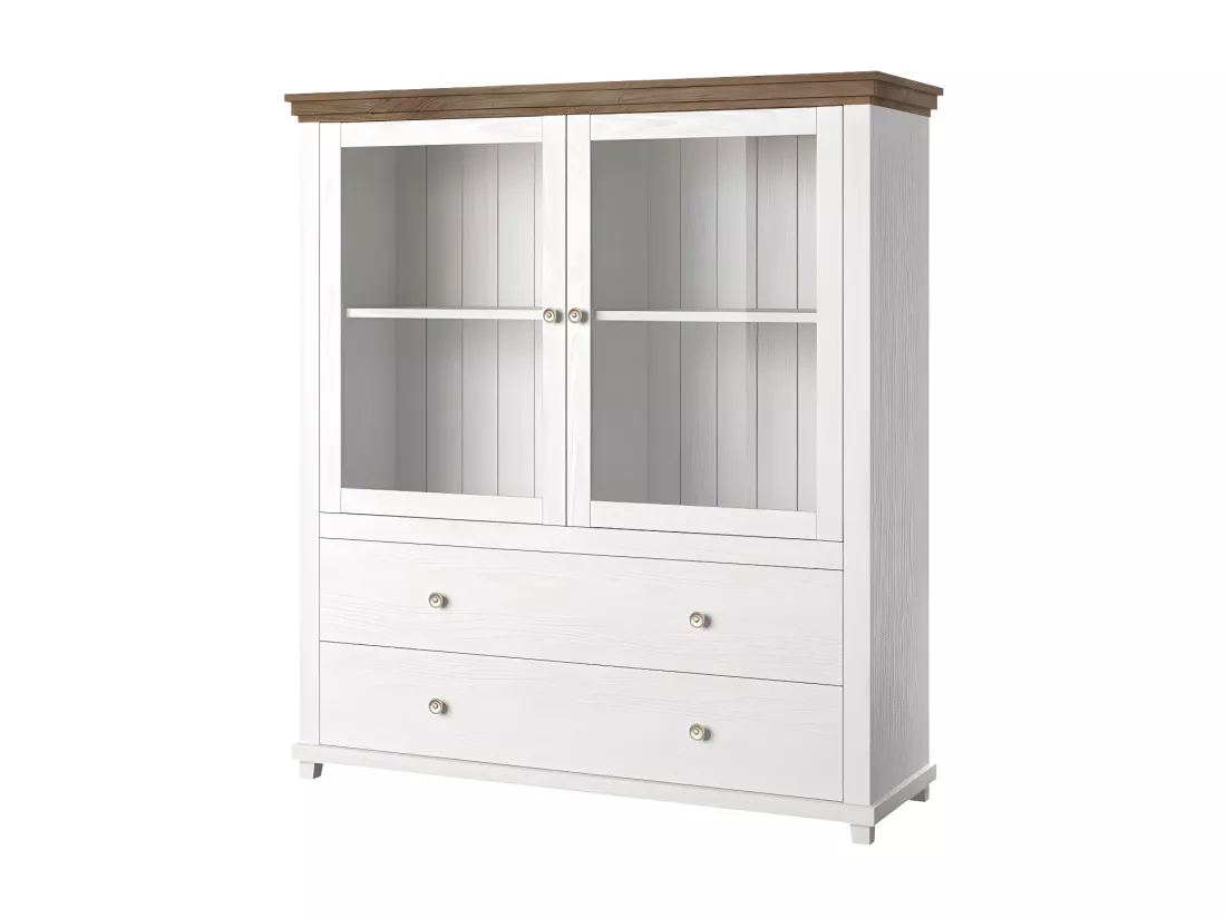 Vaisselier avec collection ASSIA. Coloris frêne blanc et chêne. 2 Portes et 2 Tiroirs
