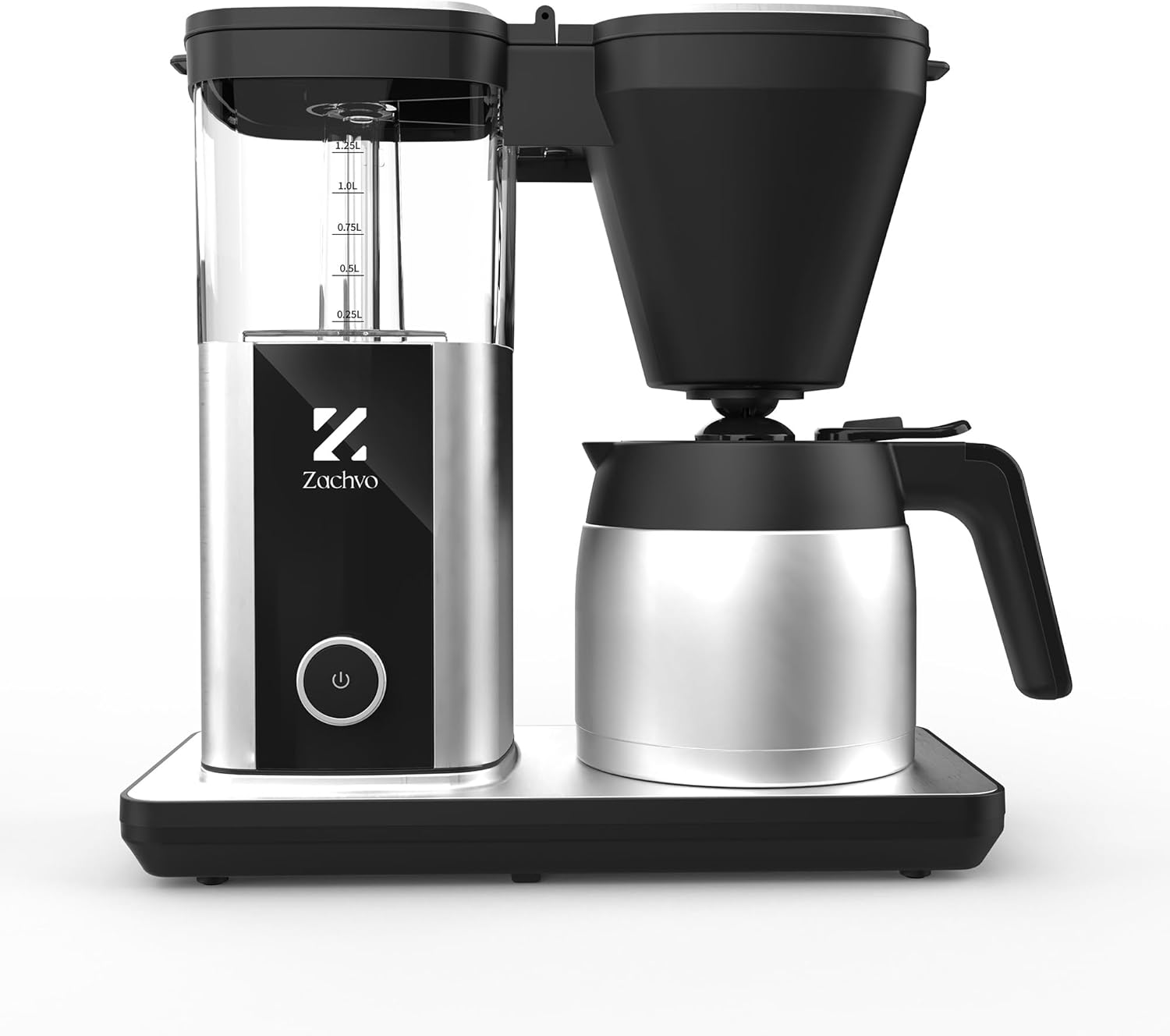 Filterkaffeemaschine mit 1,25L Thermoskanne, 4,5 Min. Schnellbrühung, 92°C PID-Temperaturkontrolle, 30s Tropfstopp, Wiederverwendbarer Filter, Automatische Reinigung, Edelstahl-Design