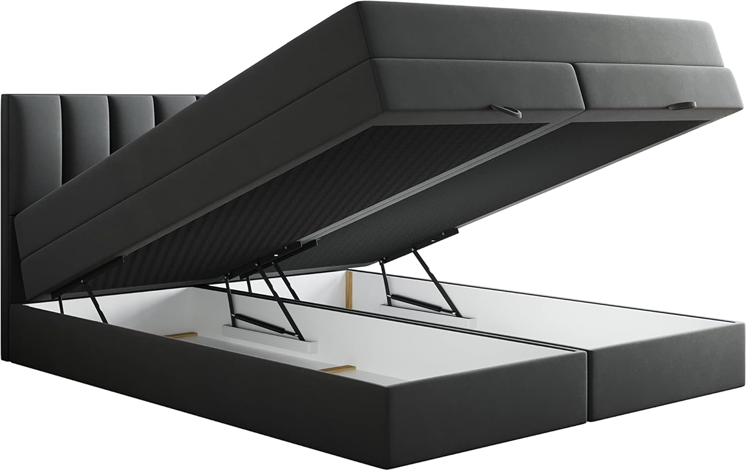 TRADA Boxspringbett mit Bettkästen und Matratze - Bett Gusto mit Topper aus Memory Visco - Dunkelgrau - 200 x 200 cm