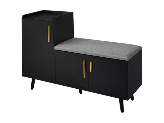 Meuble à chaussures - avec une banquette et 3 portes - Noir