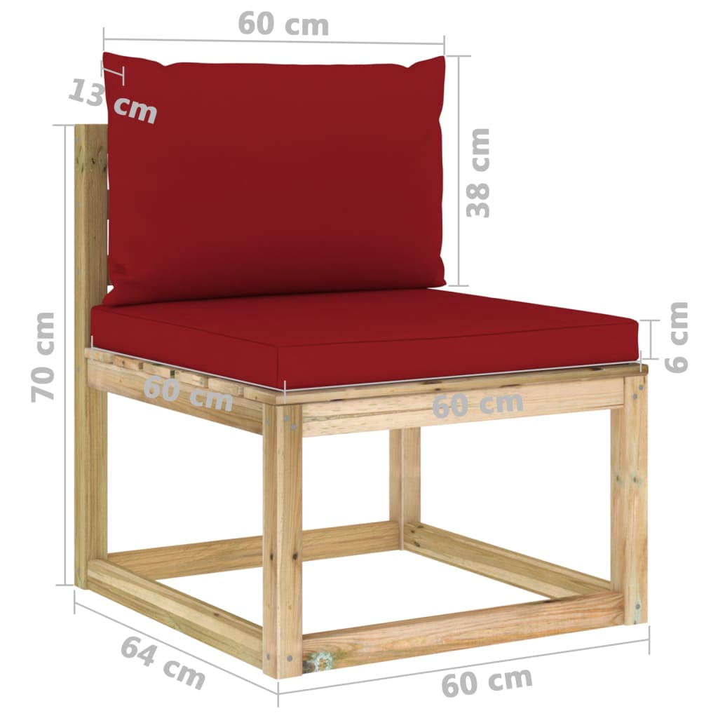 Salon de jardin meuble d'extérieur ensemble de mobilier 6 pièces avec coussins bois de pin imprégné