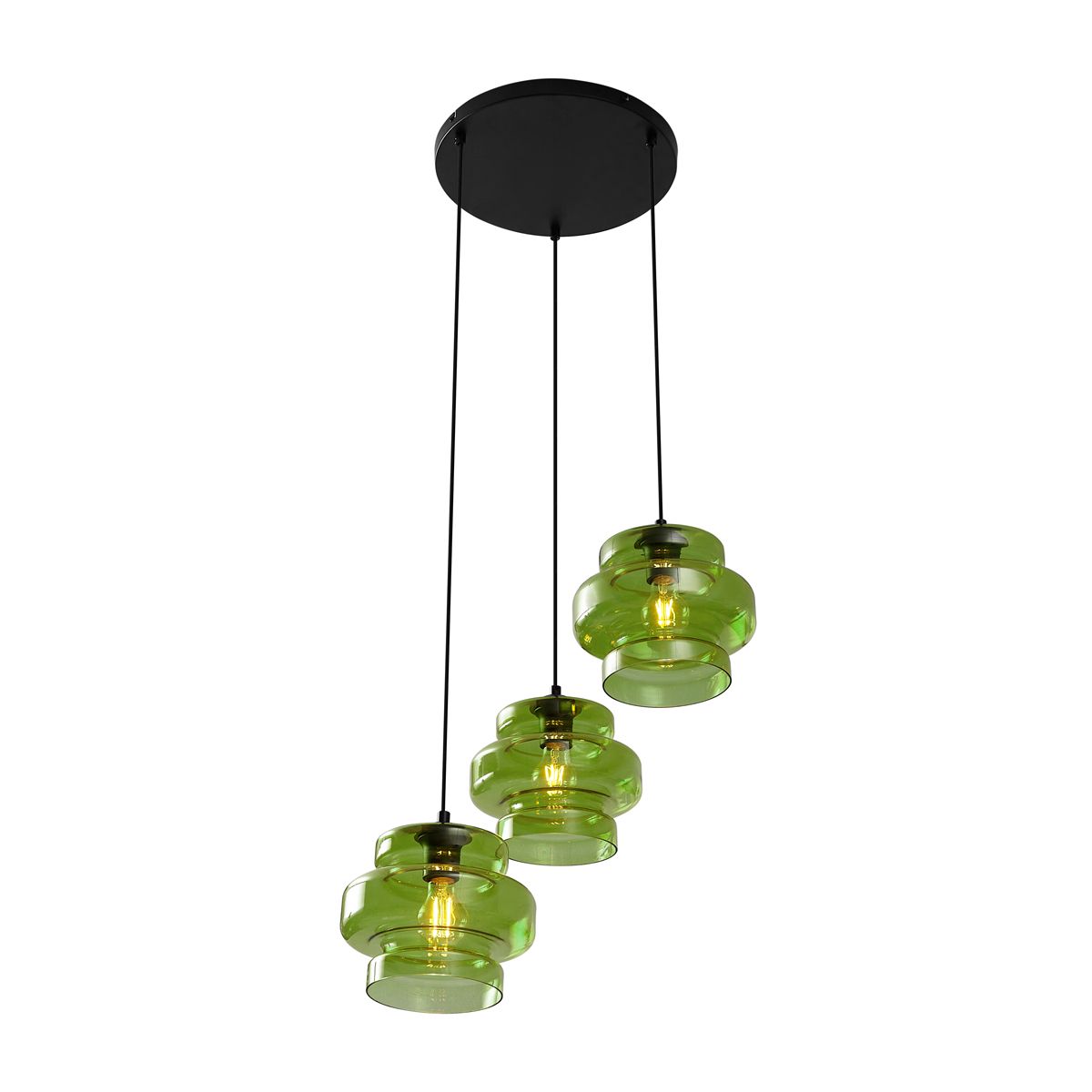 Retro hanglamp zwart met groen glas 3-lichts - Denise