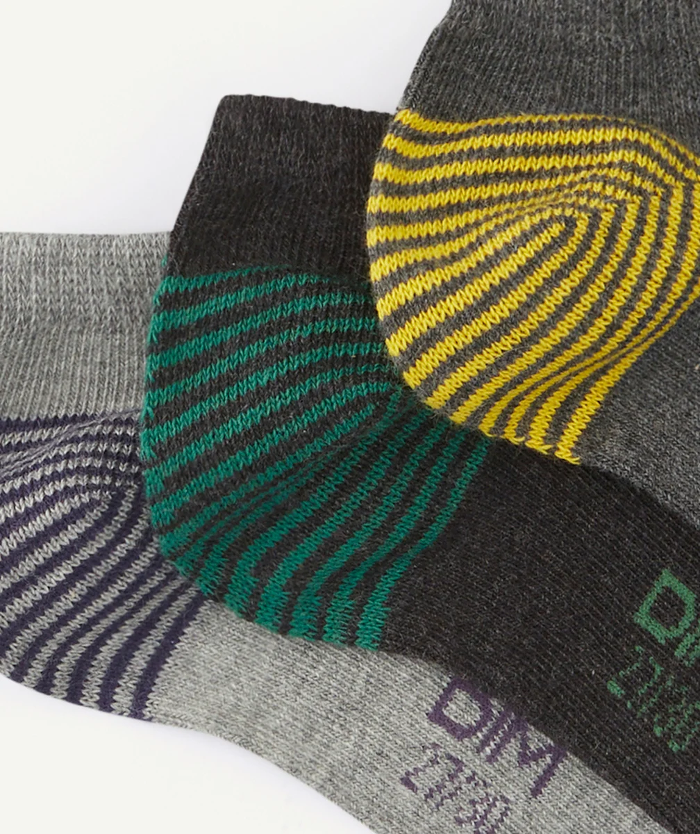 DIMLOT DE 3 PAIRES DE SOCQUETTES GRISES AVEC EXTREMITÉS COLORÉES
