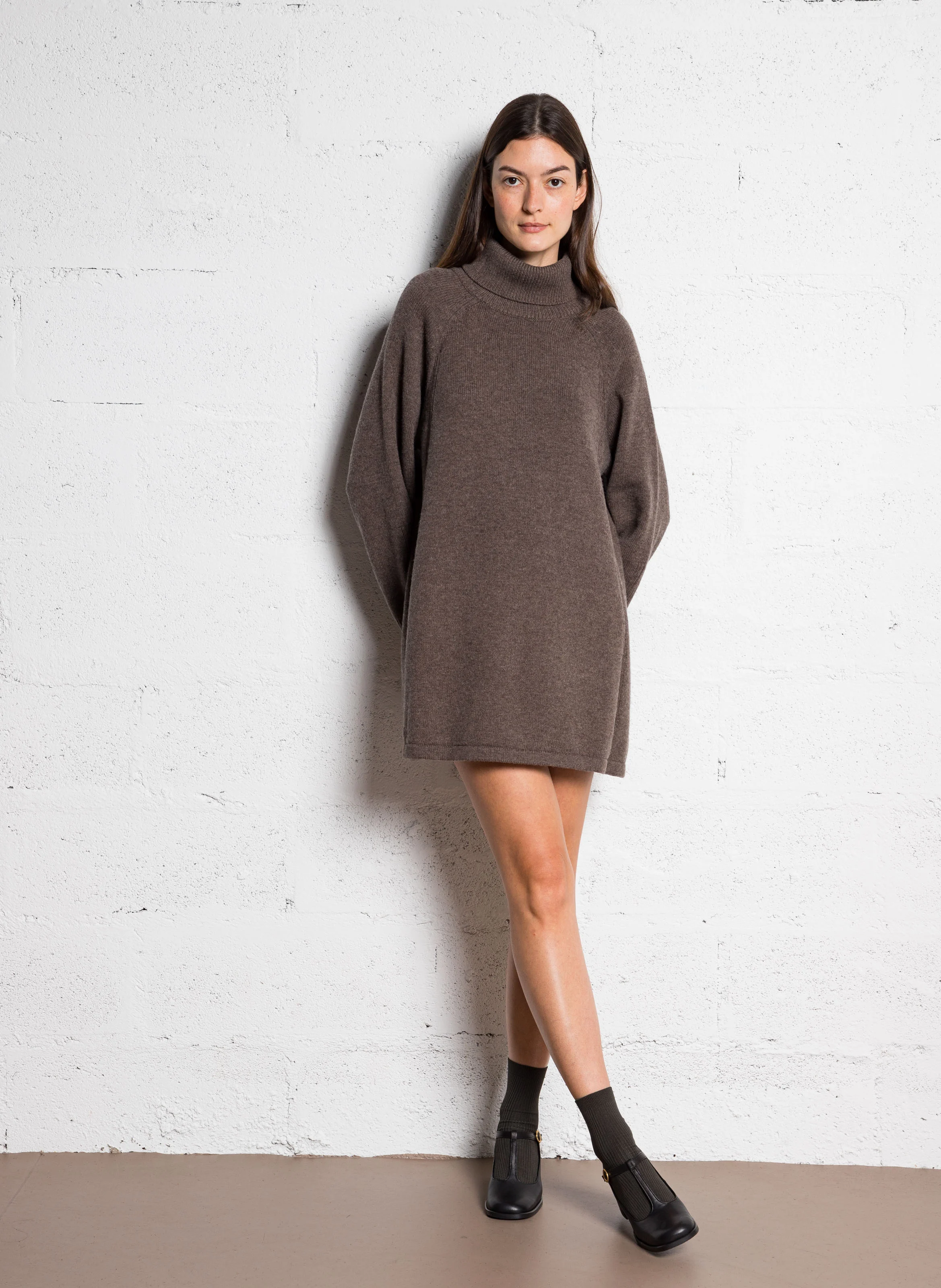 MEDEE - Robe pull courte en laine et coton| Marron