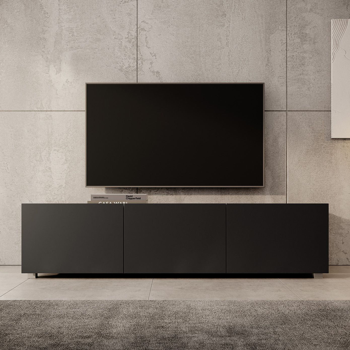 Calabas - TV-Meubel met 3 deuren - Mat zwart - 150x43x37 cm