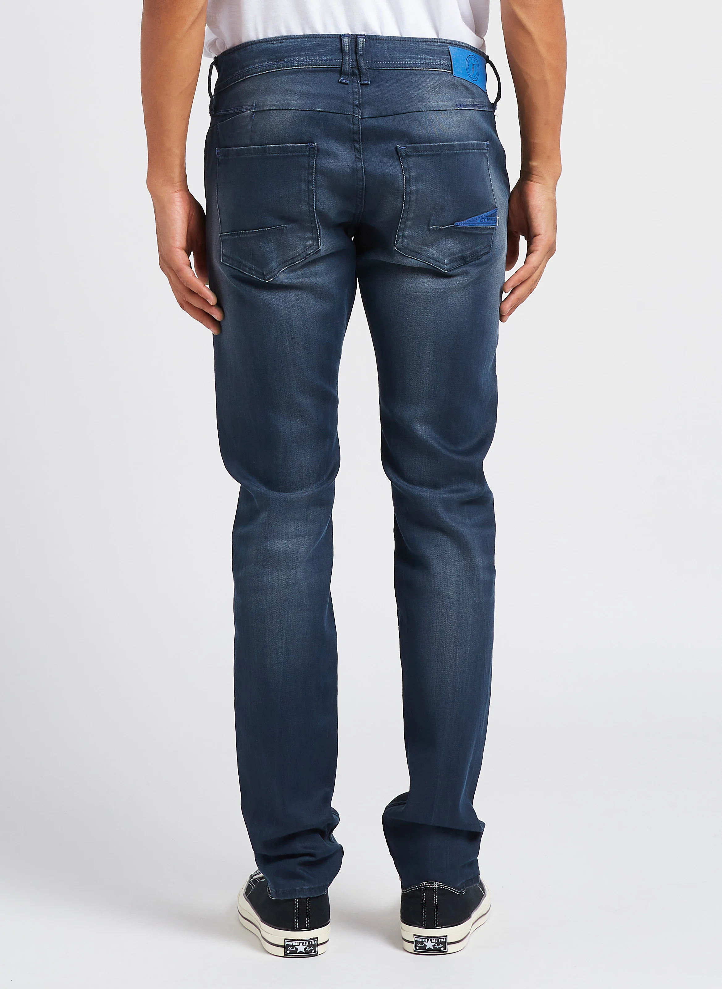 Jean ajusté stretch en coton mélangé | Bleu