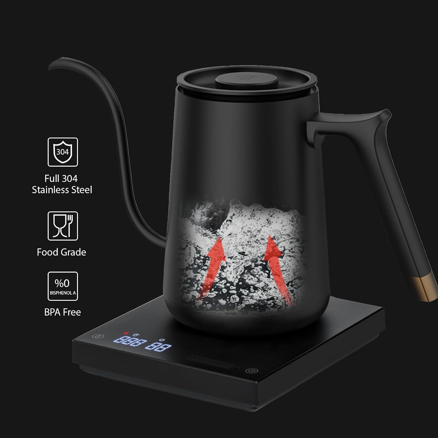 TIMEMORE wasserkocher mit temperatureinstellung Elektrischer Schwanenhalskessel BPA-freier wasserkocher edelstahl Teekocher elektrisch Automatische Abschaltung für Kaffee, 600ml, Mattschwarz