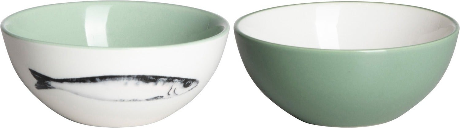 Gusta schaal sardientje wit / groen D 10 H 4,2 cm 2 stuks