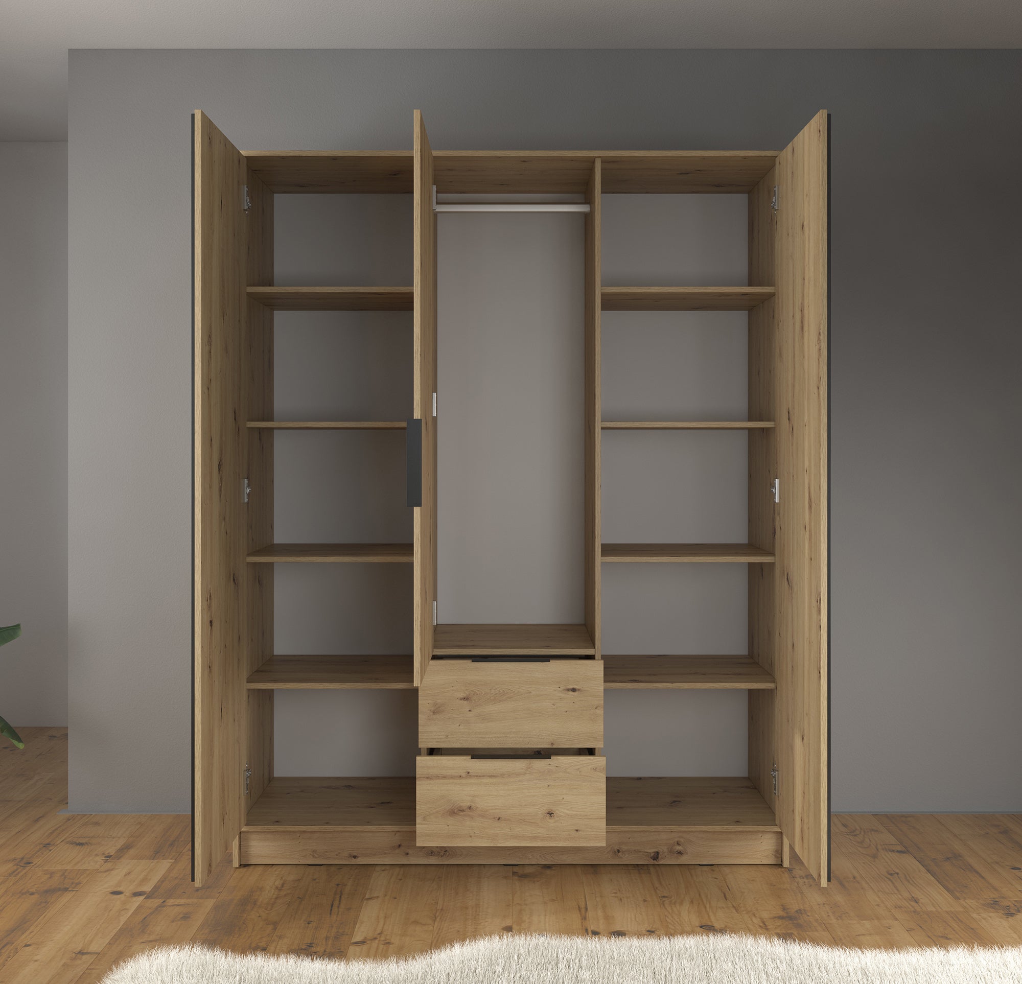 Nairobi - Kledingkast 3-deurs - Eiken/zwart - 155x51x200 cm