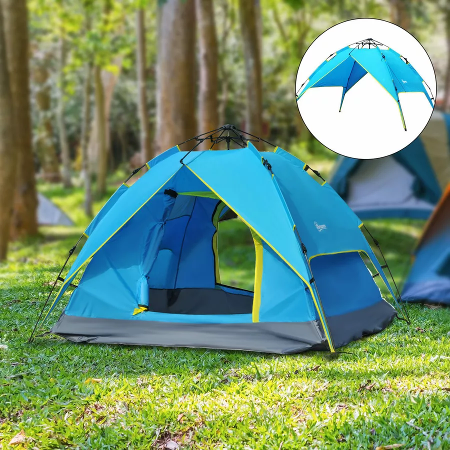 Outsunny Campingzelt für 3-4 Personen blau, gelb
