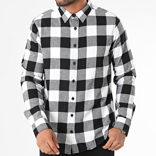 Chemise Manches Longues A Carreaux Noir Gris Blanc