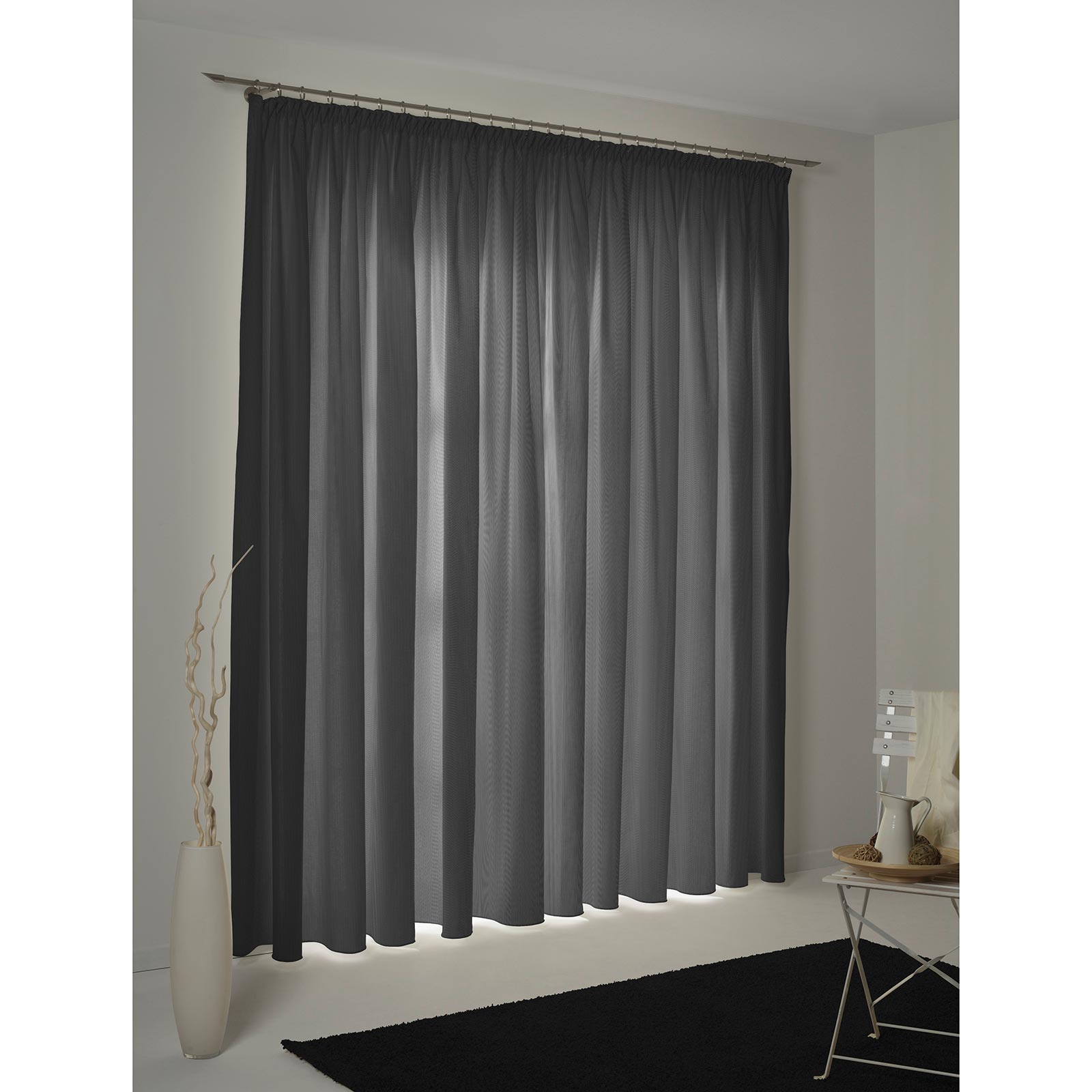 Einzelschal UNI COLLECTION - schwarz - mit Kräuselband - 145x145 cm