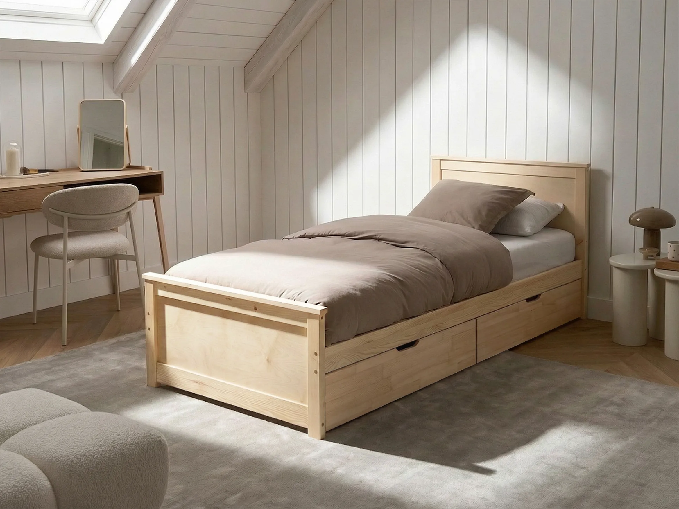 Bed met 4 lades Dennenhout DAUPHIN 90 x 200 cm Lichtbruin
