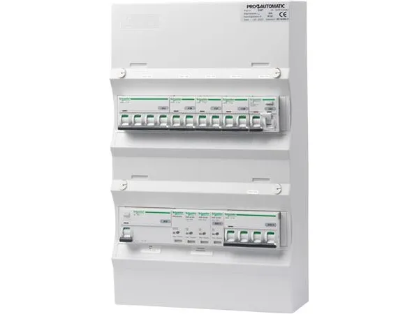 PRO-AUTOMATIC Gruppetavle færdigmonteret UG12 Hvid, HPFI 40A 30mA, 3xC10 1P N, 1xC10/30mA 1P N, 1xC13 3P N, 1xC16 3P N, 1xTransient