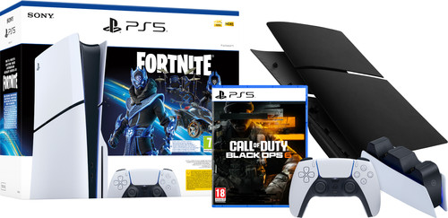 PS5 Slim Disc Edition Fortnite + Black Ops 6 + Covers + Extra Controller + Oplaadstation