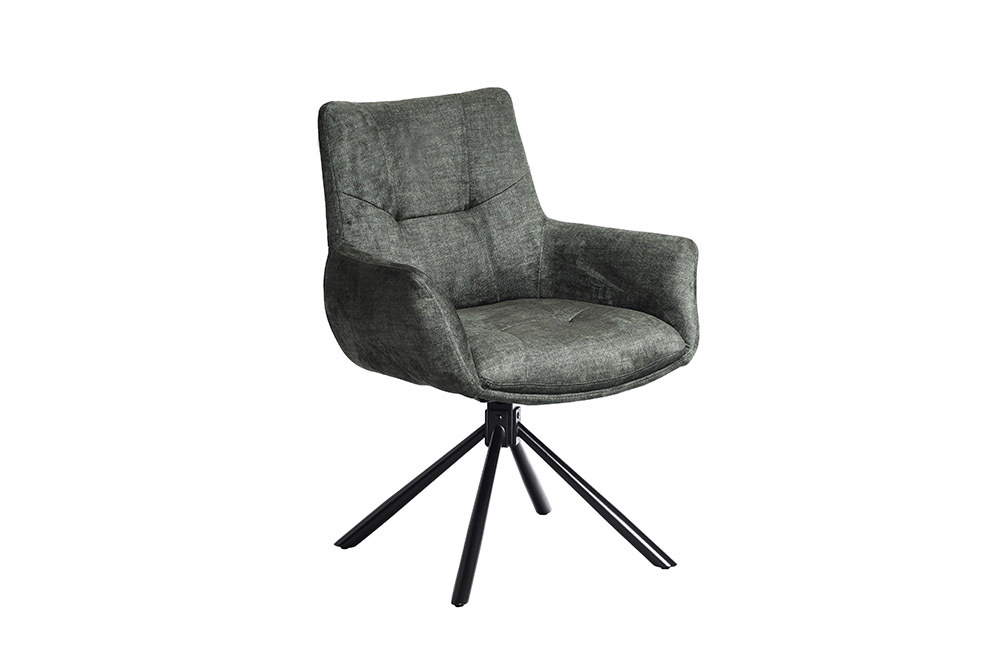 Drehbarer Design Stuhl SIGNATURE moosgrün Samt 360° Taschenfederkern schwarz Metall