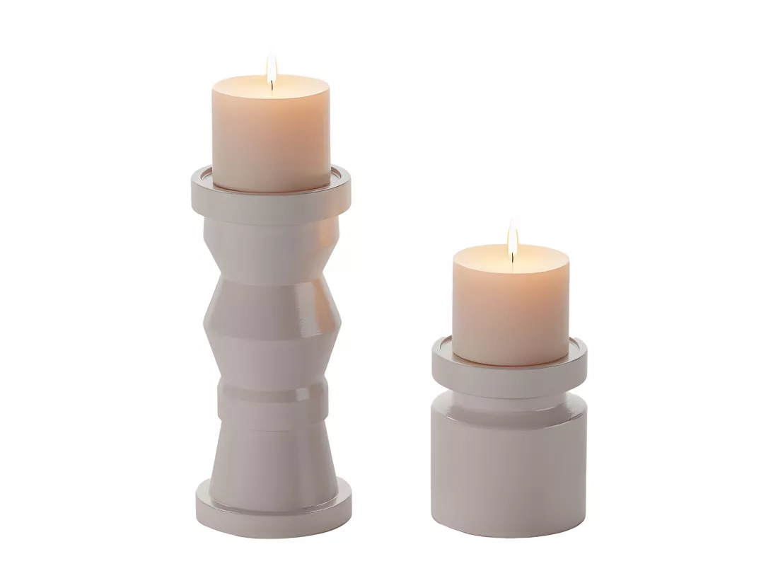 ANTALYA - Set de 2 bougeoirs en bois design coloris rose