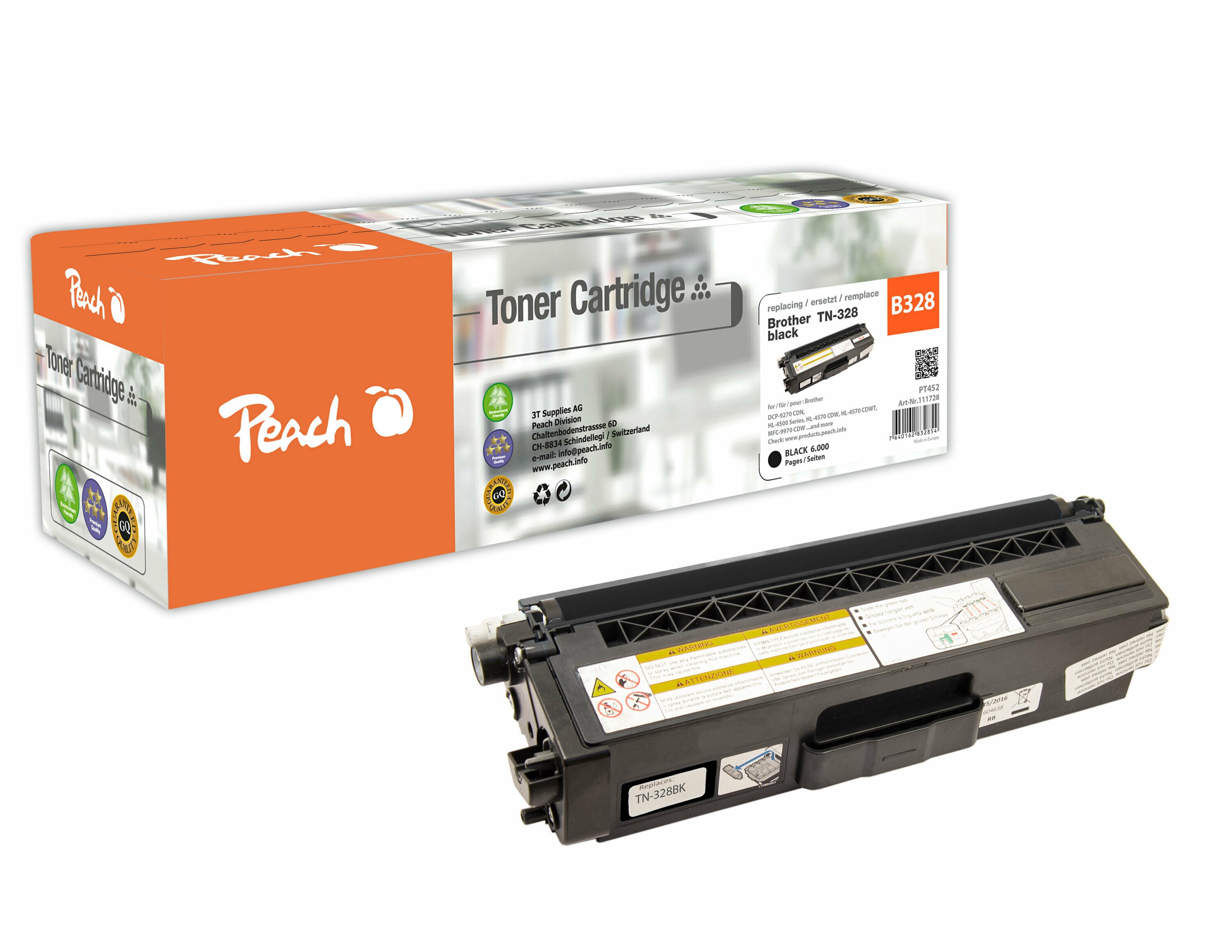 Peach B328 BK Toner XL bk ersetzt Brother TN-328BK für z.B. Brother DCP -9270 CDN, Brother HL -4500, Brother HL -4570 CDW, Brother HL -4570 CDWT (wiederaufbereitet)