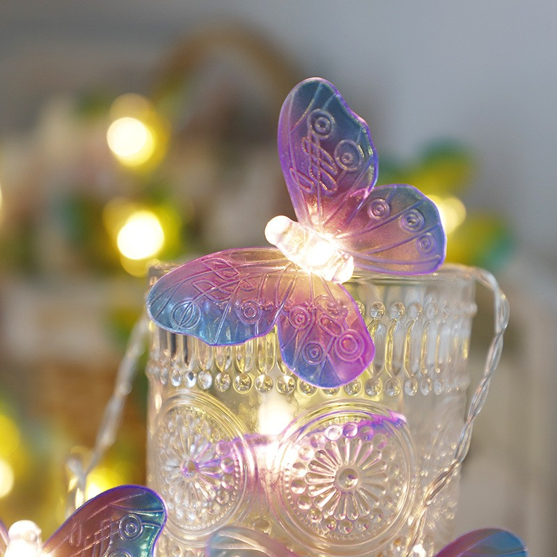 (2.8m) 20 LED's Deko Lichterkette Schmetterling Beleuchtung 2 Modi (Batteriebetrieben) - Lila / Blau